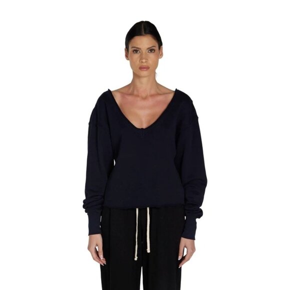 Les Tien Veronica Double Roll Neck Navy Crop Sweatshirt Luxury RP10245 EUC - Picture 1 of 11